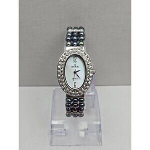 Croton Womens Iridescent Black Pearl Watch Crystal Pave Bracelet New Battery